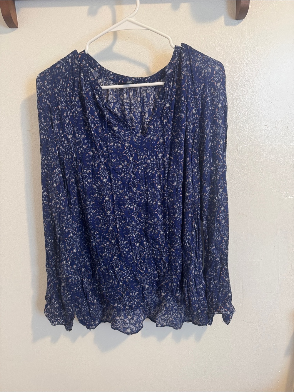Lucky Brand Navy Floral Long-Sleeve Peasant Blouse
